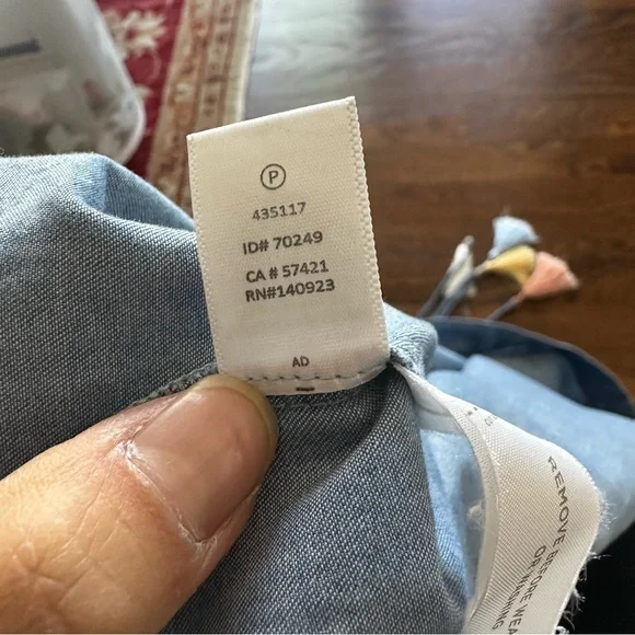 LOFT Blue Denim Chambray Mini Summer Shift Dress with ruffle sleeves & tassels - Picture 11 of 16